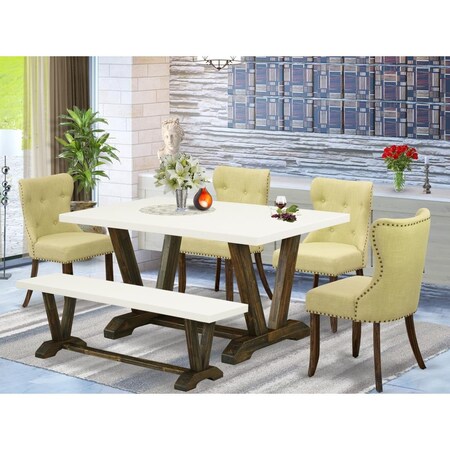 East West Furniture 6 Piece V-Style Kitchen Dining Room Set - Distressed Jacobean V726SI737-6